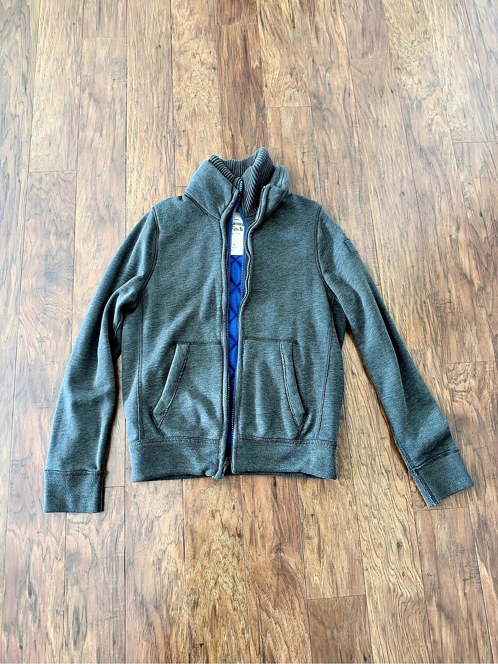 Abercrombie & Fitch Vintage Quilted Lined Full Zip Fleece Jacket Gray Blue L